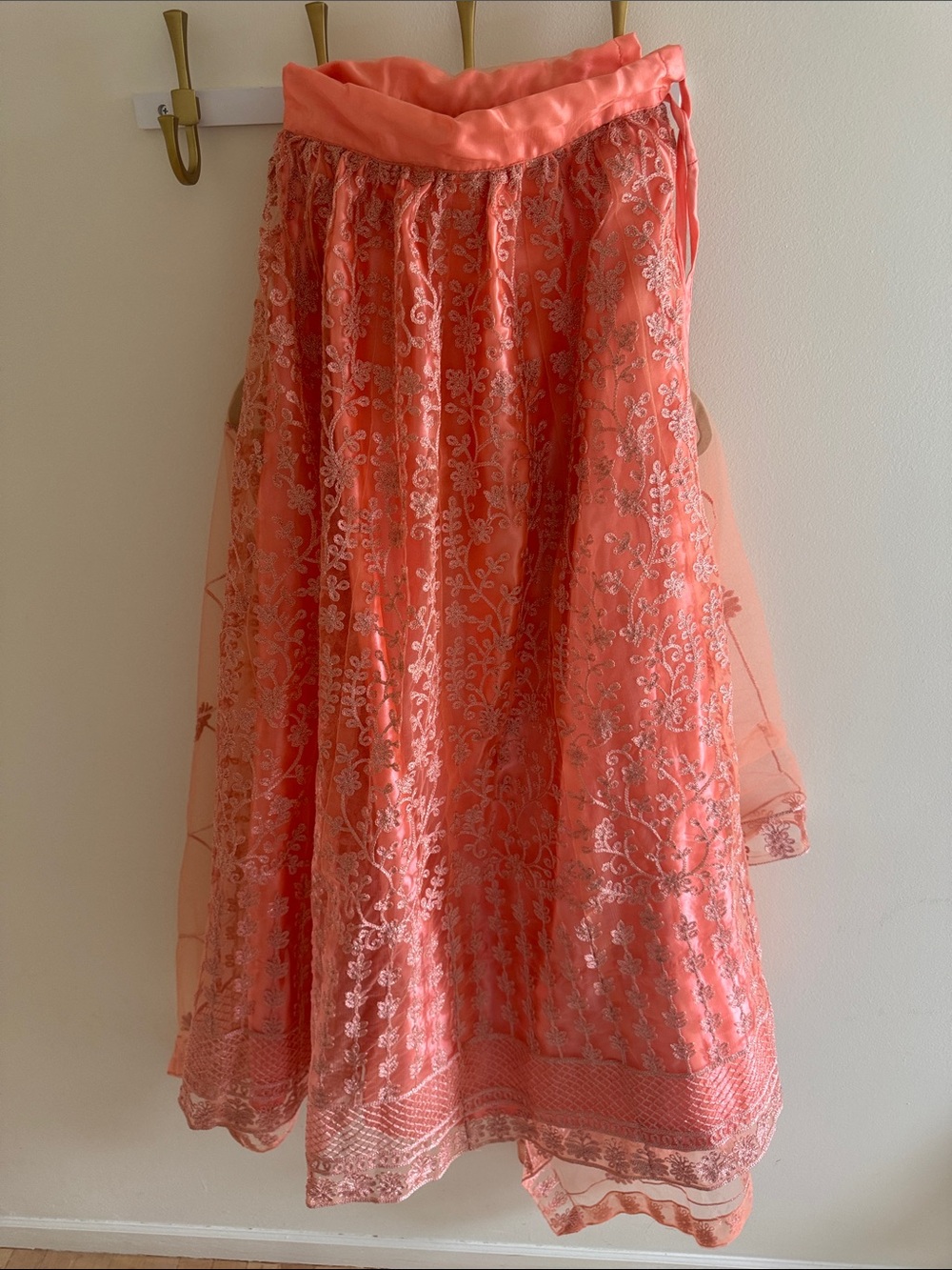 Peach Embroidered Maxi Dress with Sheer Dupatta - Picture 4 of 5